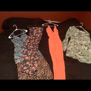 Bundle of 3 jumpsuits, 1 romper, and 1 dress
